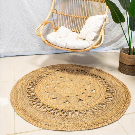 ALFOMBRA YUTE REDONDA CIRCULOS 120CM